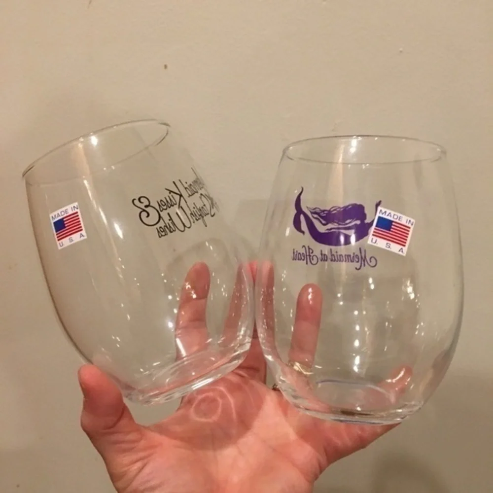 Mermaid Themed Stemless Wine Glasses NWT
